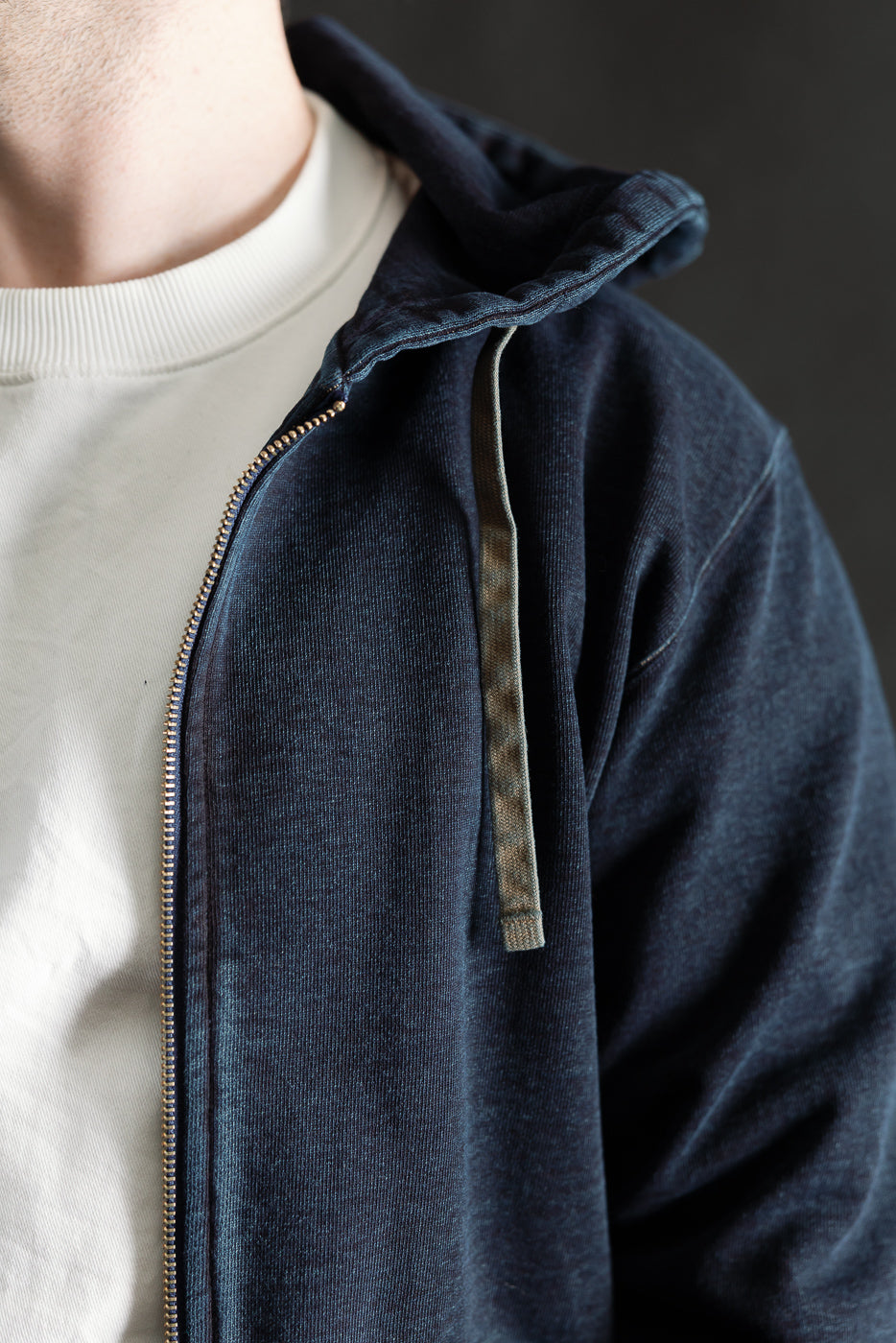 SIS25-102 - Overdyed Zip Up Hoody - Kakishibu Indigo