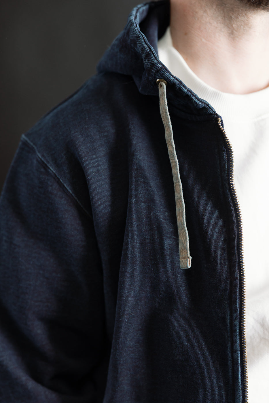 SIS25-102 - Overdyed Zip Up Hoody - Kakishibu Indigo