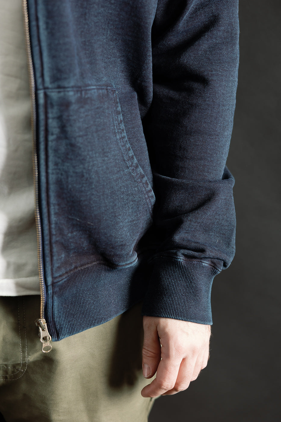 SIS25-102 - Overdyed Zip Up Hoody - Kakishibu Indigo