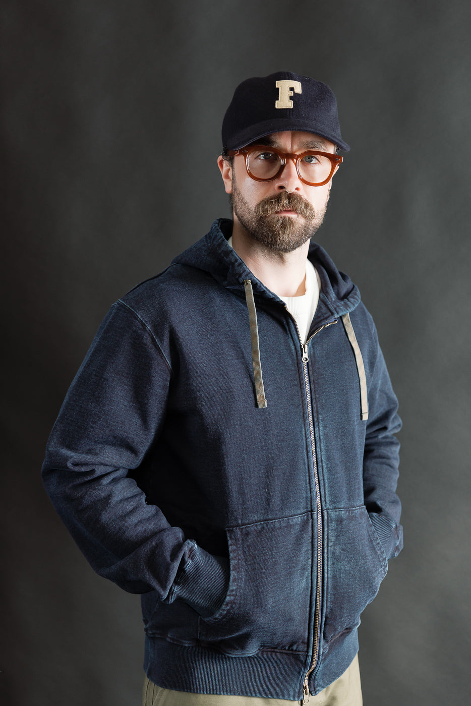 SIS25-102 - Overdyed Zip Up Hoody - Kakishibu Indigo