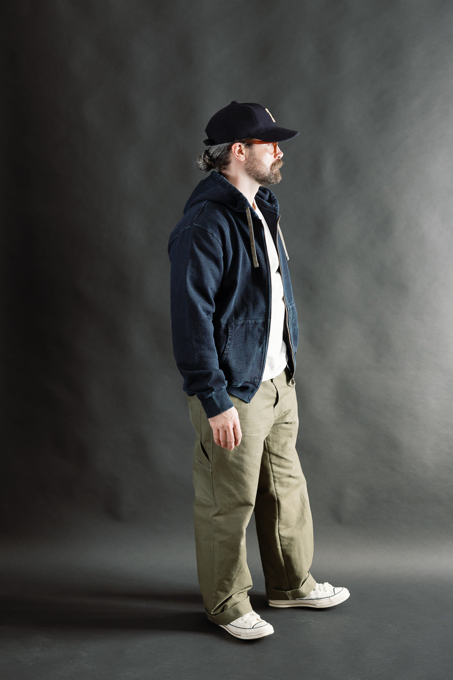 SIS25-102 - Overdyed Zip Up Hoody - Kakishibu Indigo