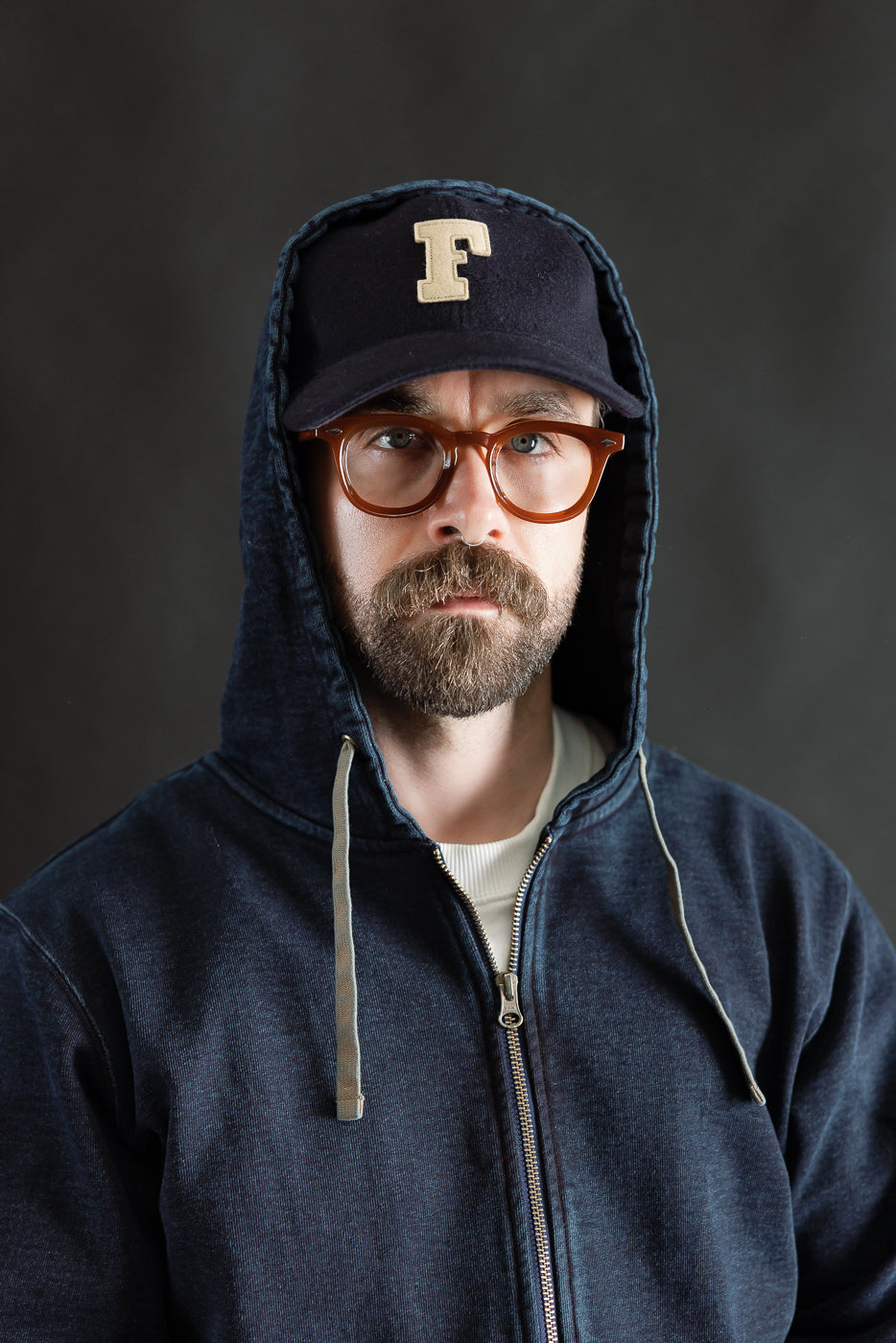 SIS25-102 - Overdyed Zip Up Hoody - Kakishibu Indigo