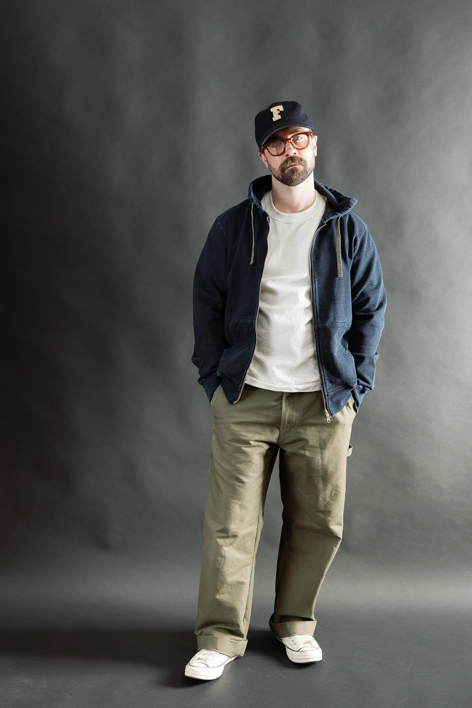 SIS25-102 - Overdyed Zip Up Hoody - Kakishibu Indigo