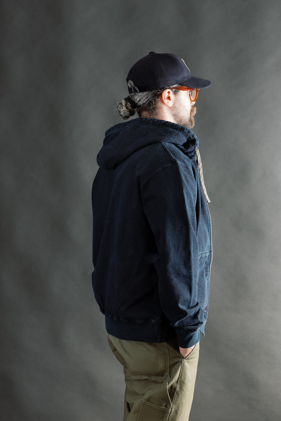 SIS25-102 - Overdyed Zip Up Hoody - Kakishibu Indigo
