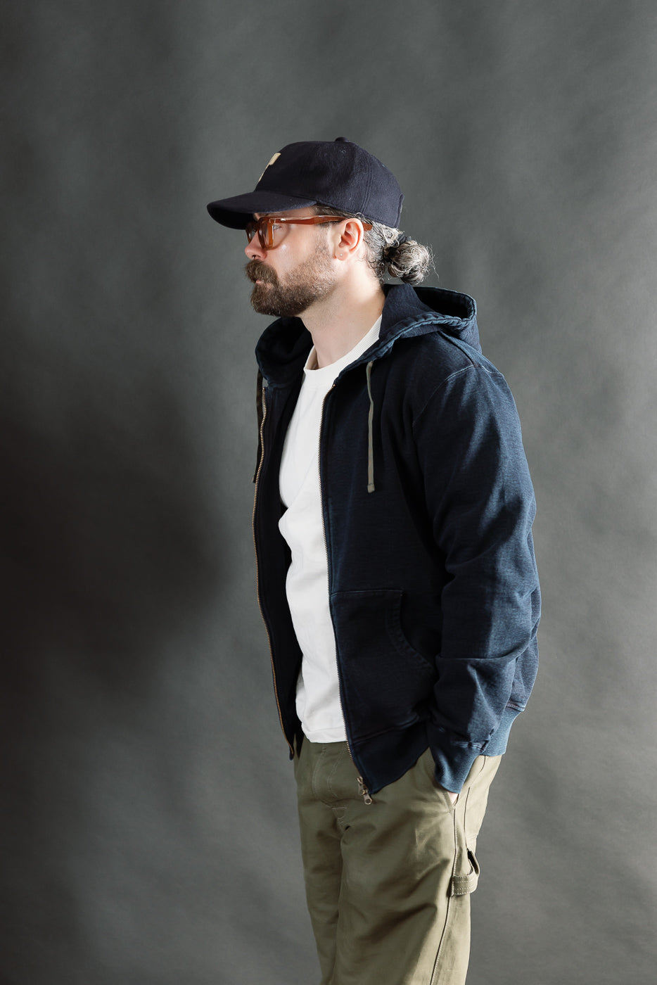 SIS25-102 - Overdyed Zip Up Hoody - Kakishibu Indigo