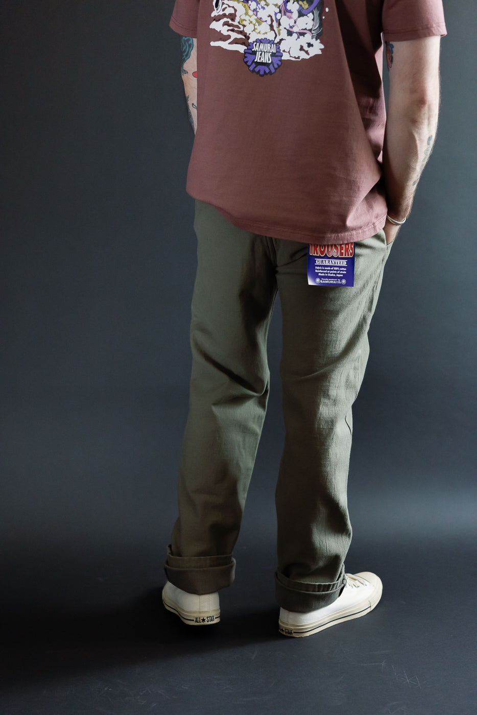 SJ42BP - 15oz Heavy Back Satin Olive Selvedge Trousers - Slim