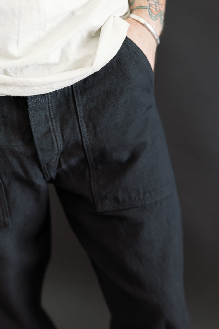 SJ52BK - Back Satin Selvedge Baker Pants - Black