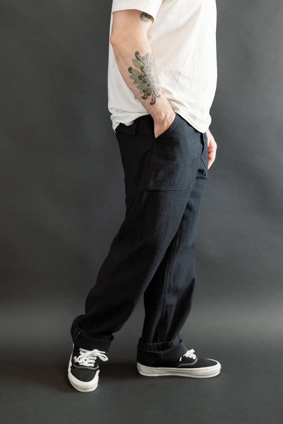 SJ52BK - Back Satin Selvedge Baker Pants - Black | Dant