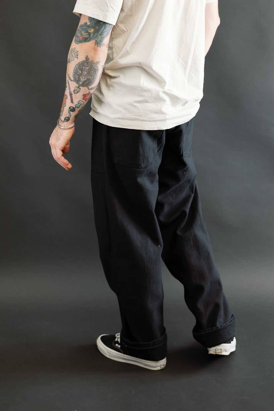 SJ52BK - Back Satin Selvedge Baker Pants - Black