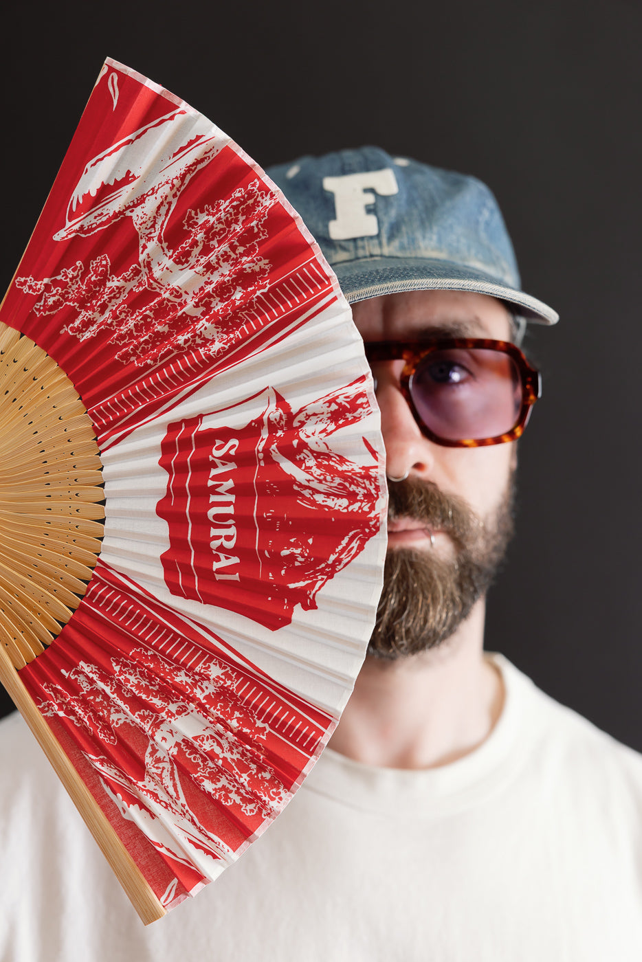 SJHF26 - Bonsai Pattern Bandana Fan - Red