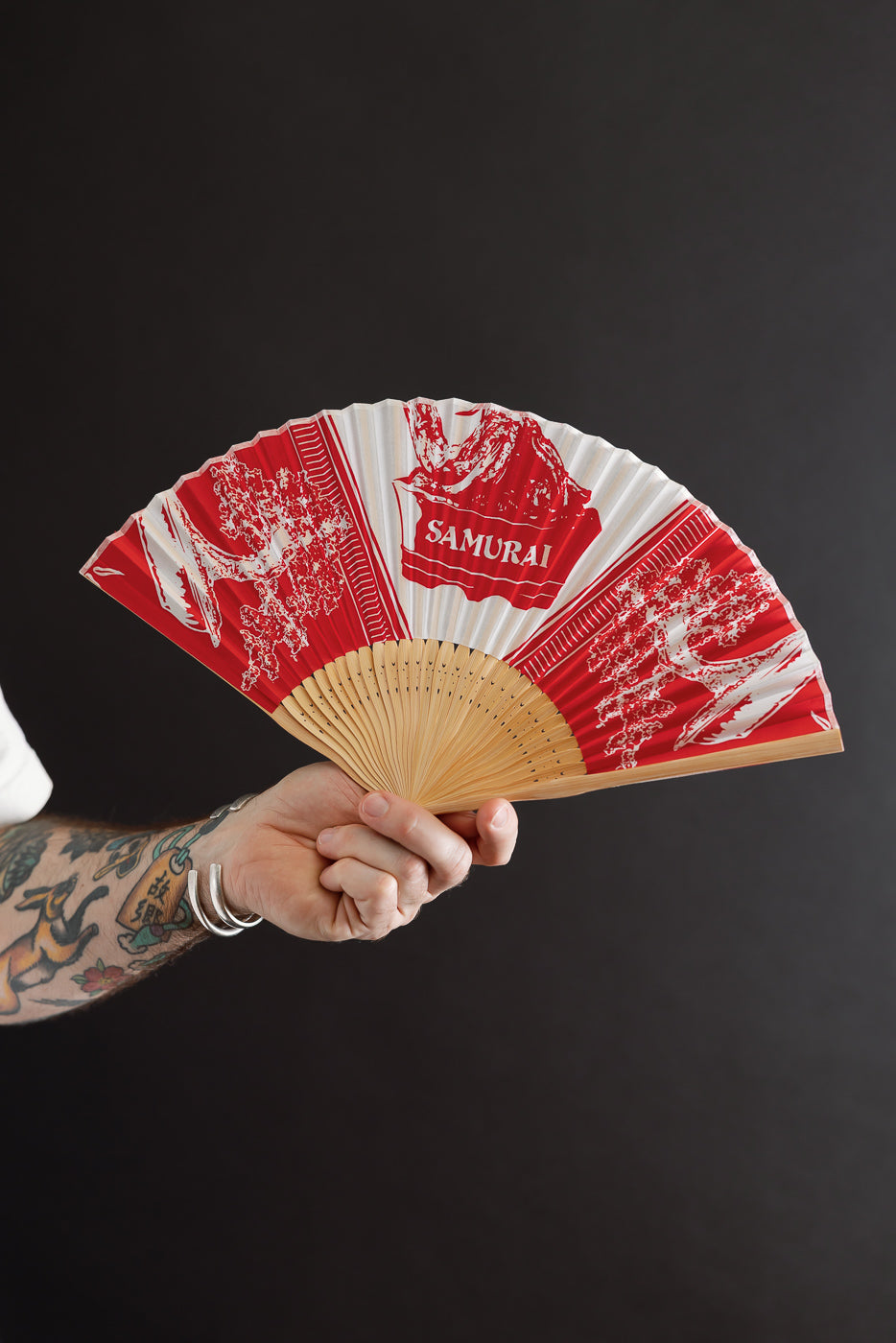 SJHF26 - Bonsai Pattern Bandana Fan - Red
