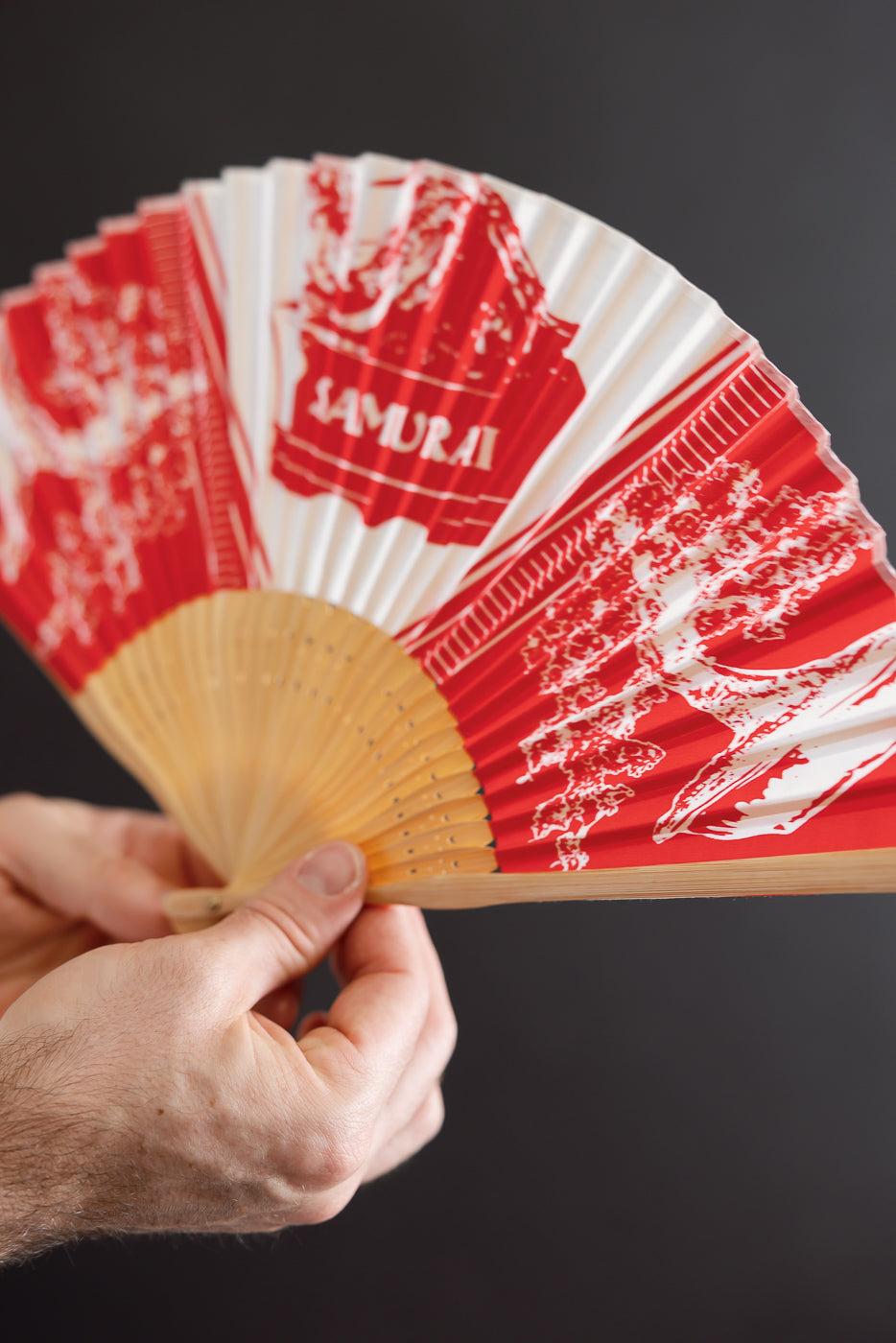 SJHF26 - Bonsai Pattern Bandana Fan - Red
