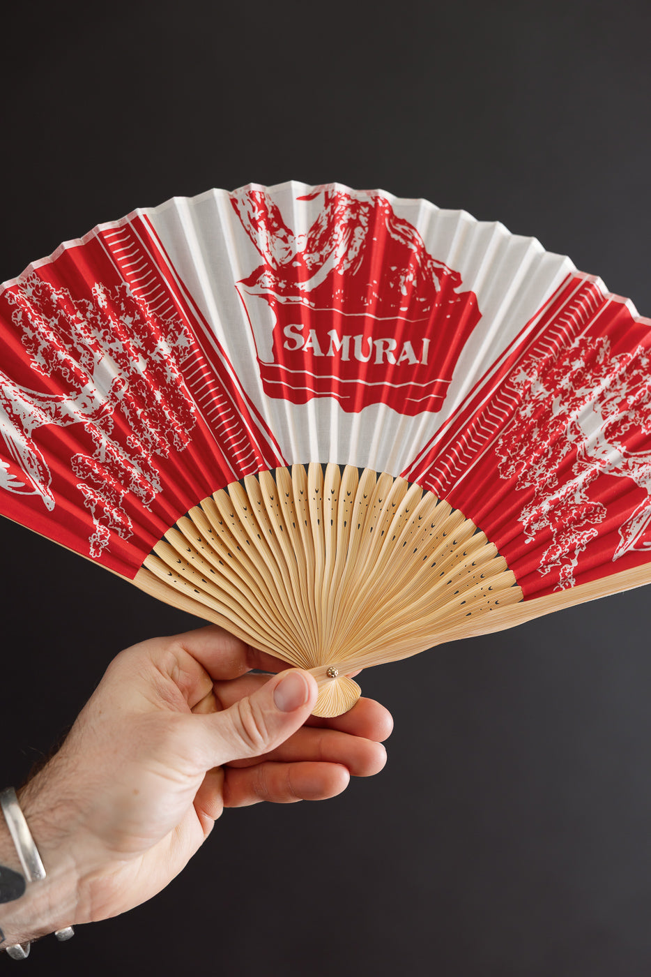 SJHF26 - Bonsai Pattern Bandana Fan - Red