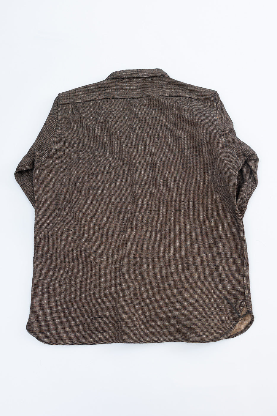 Flat lay rear view of Samurai Elemental black flannel shirt showing fabric texture and seam detail