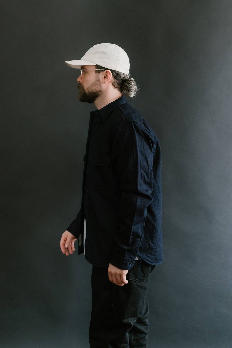 SSN25-01W - Snake Jacquard Work Shirt - Indigo