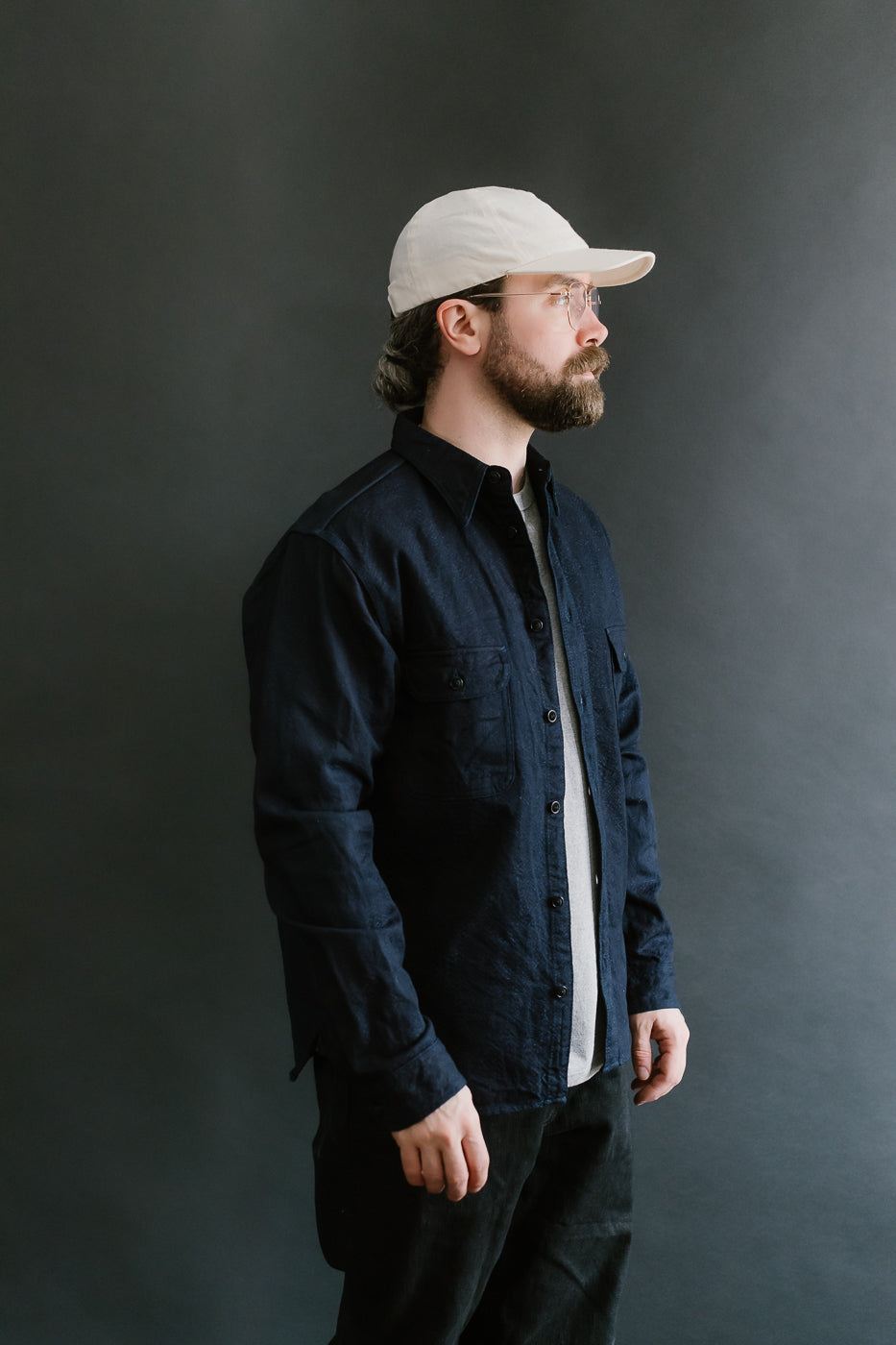 SSN25-01W - Snake Jacquard Work Shirt - Indigo