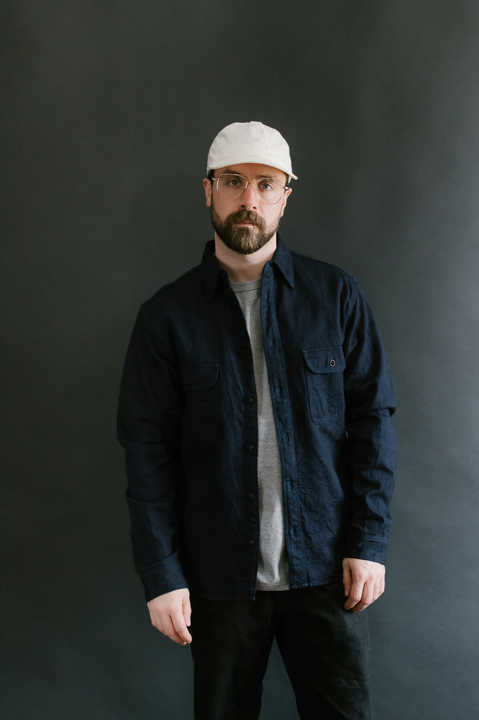 SSN25-01W - Snake Jacquard Work Shirt - Indigo