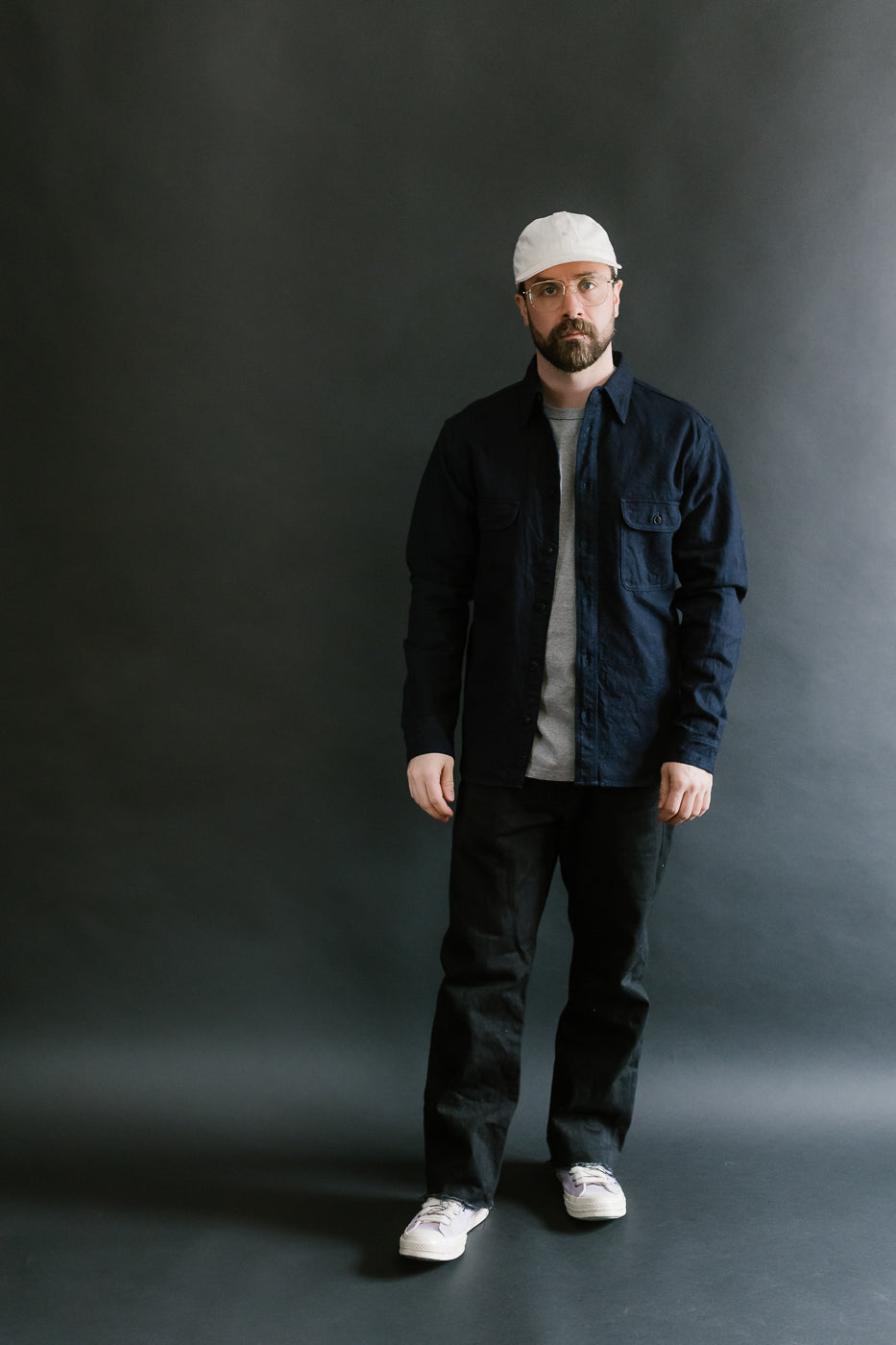 SSN25-01W - Snake Jacquard Work Shirt - Indigo
