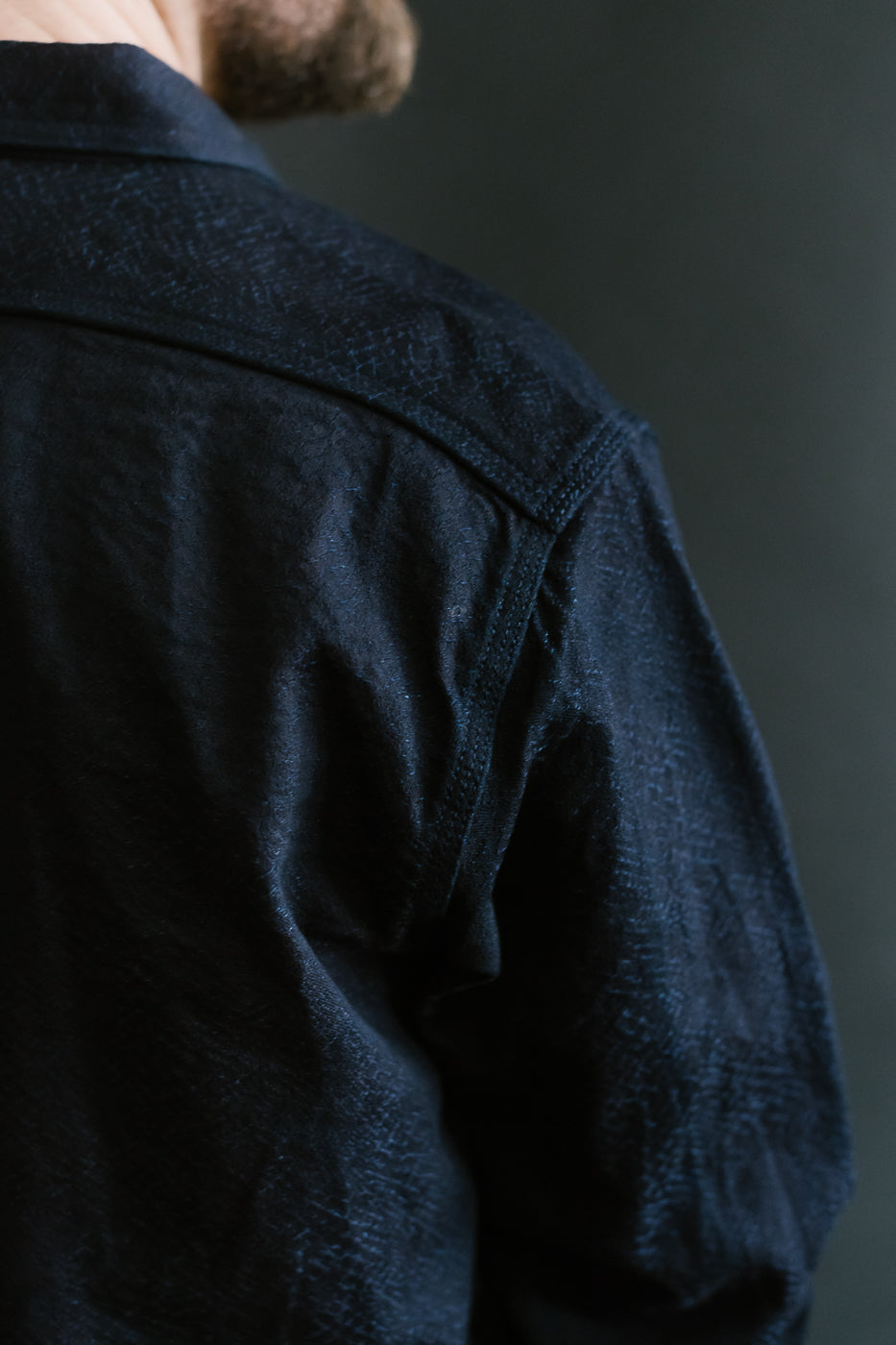 SSN25-01W - Snake Jacquard Work Shirt - Indigo