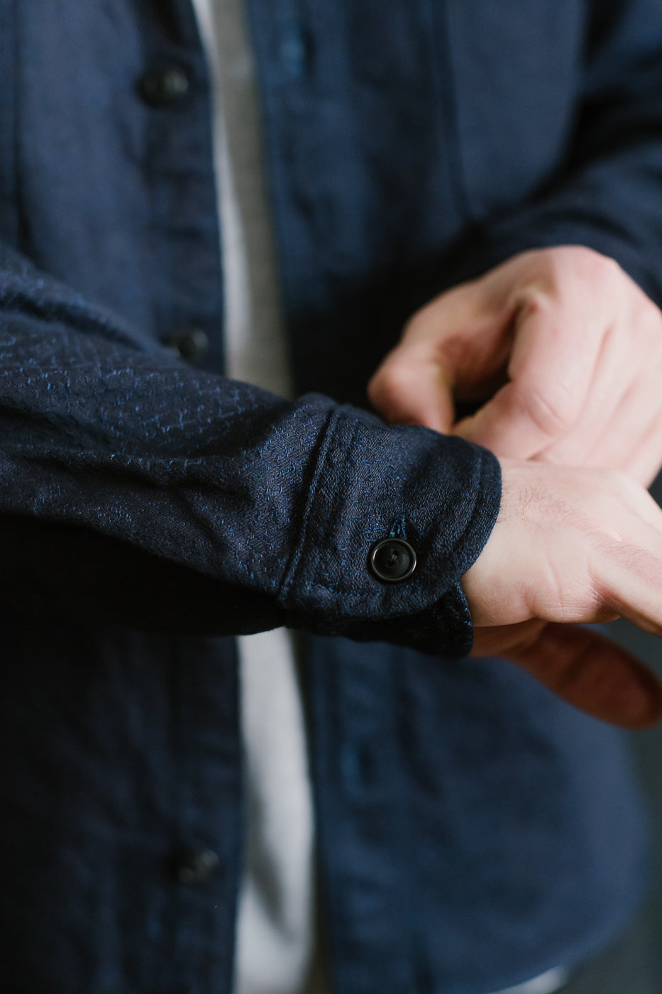 SSN25-01W - Snake Jacquard Work Shirt - Indigo