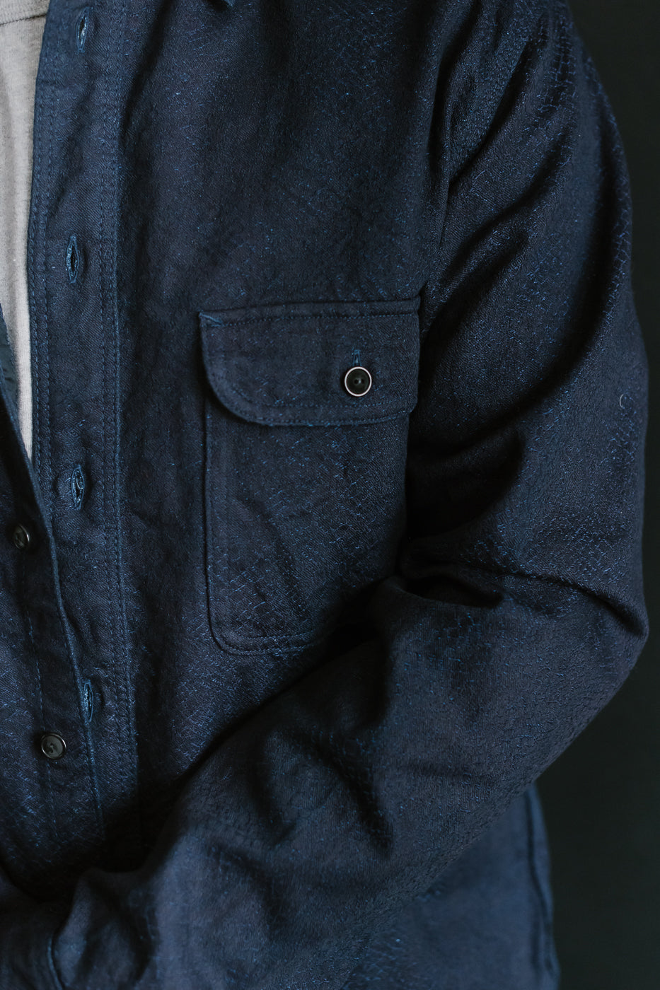 SSN25-01W - Snake Jacquard Work Shirt - Indigo