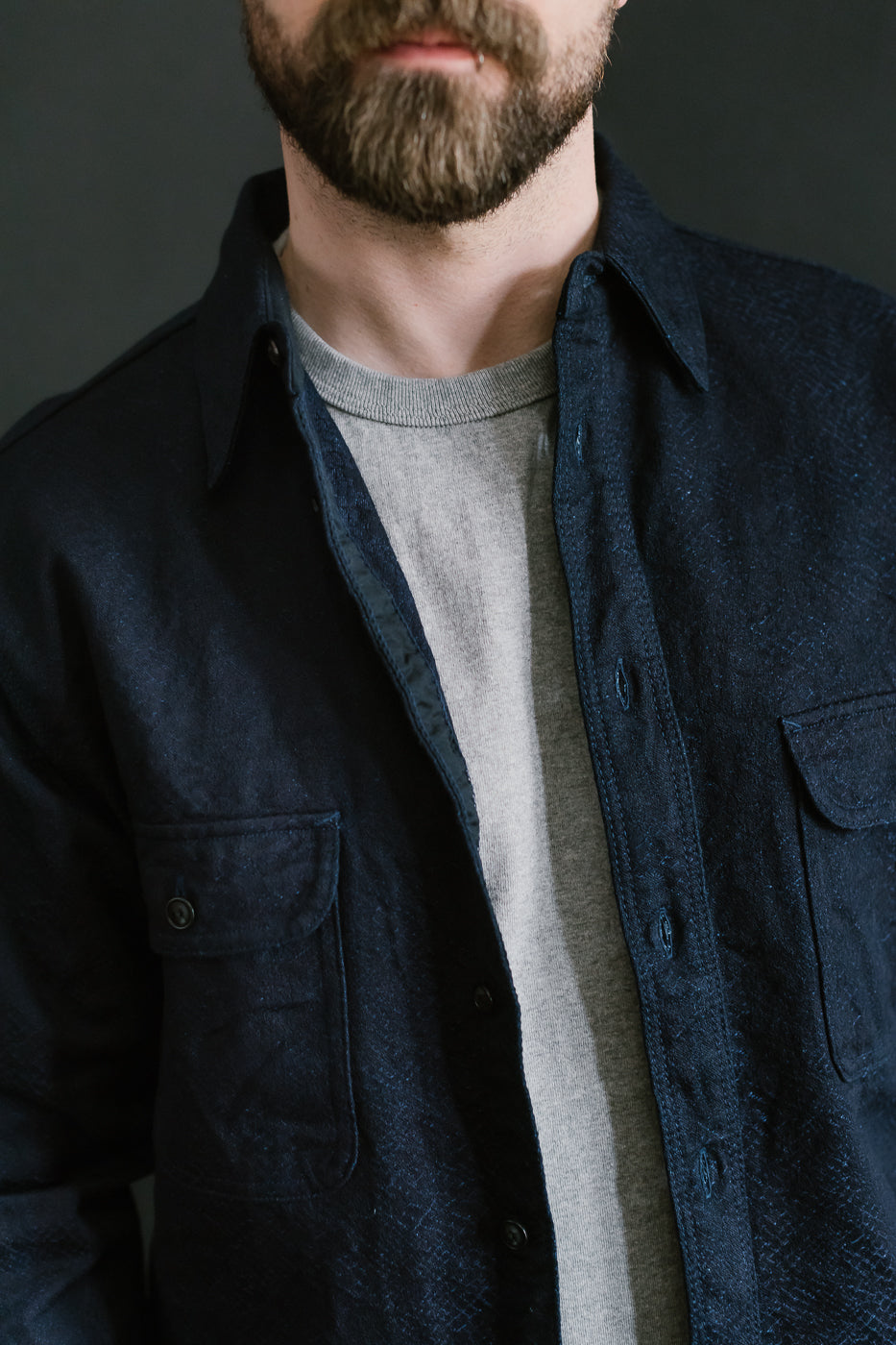 SSN25-01W - Snake Jacquard Work Shirt - Indigo