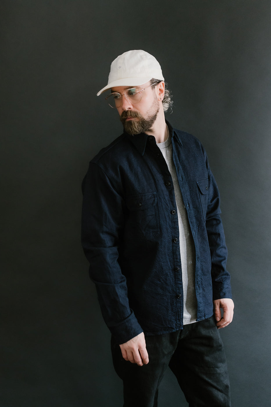 SSN25-01W - Snake Jacquard Work Shirt - Indigo