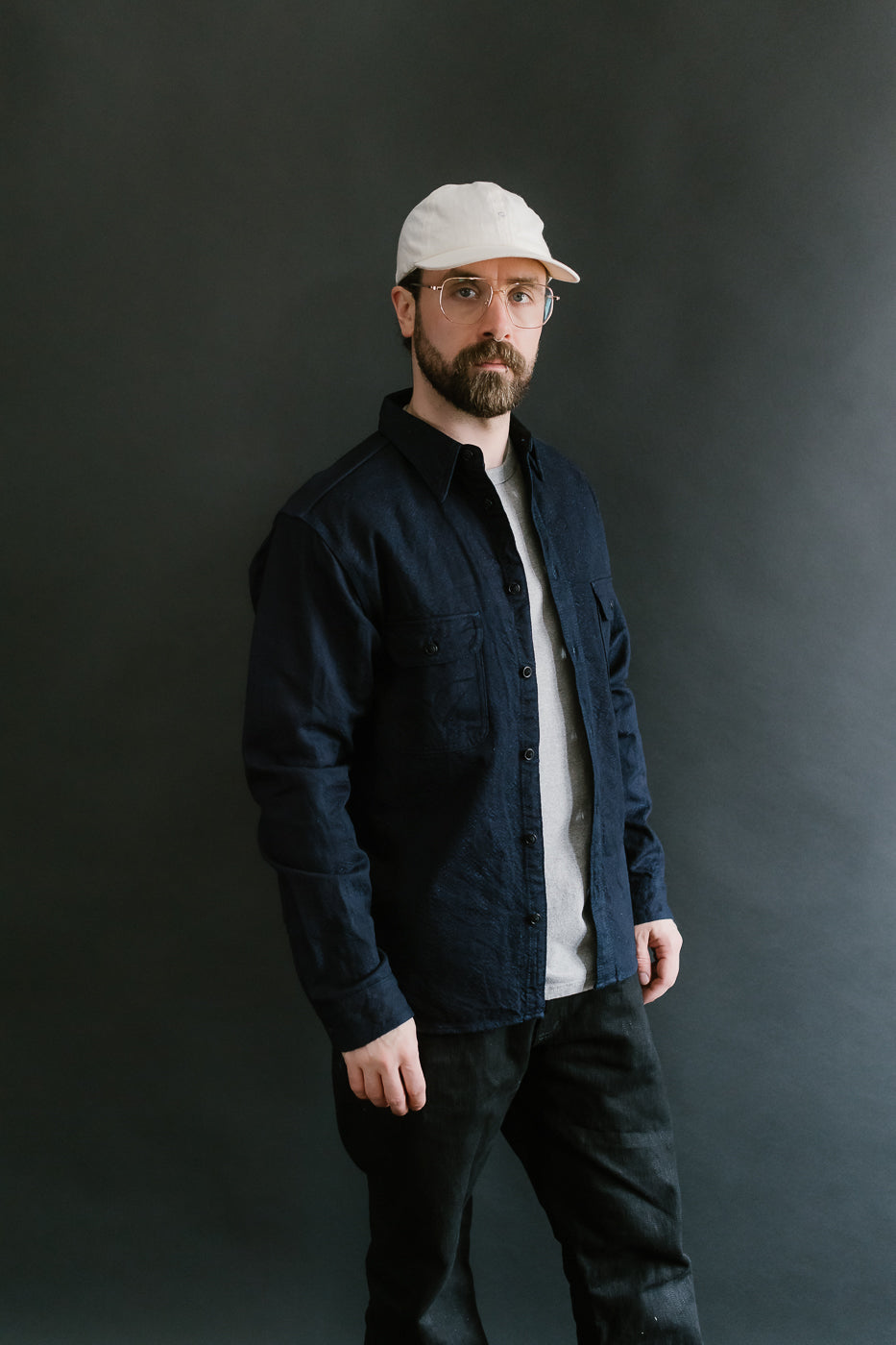 SSN25-01W - Snake Jacquard Work Shirt - Indigo