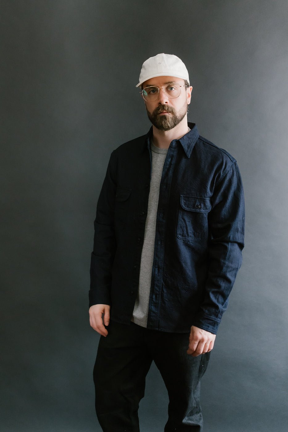 SSN25-01W - Snake Jacquard Work Shirt - Indigo