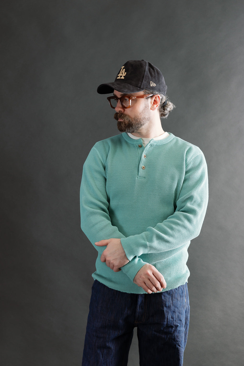 9937 - Heavy Thermal Long Sleeve Henley - Emerald | Dant