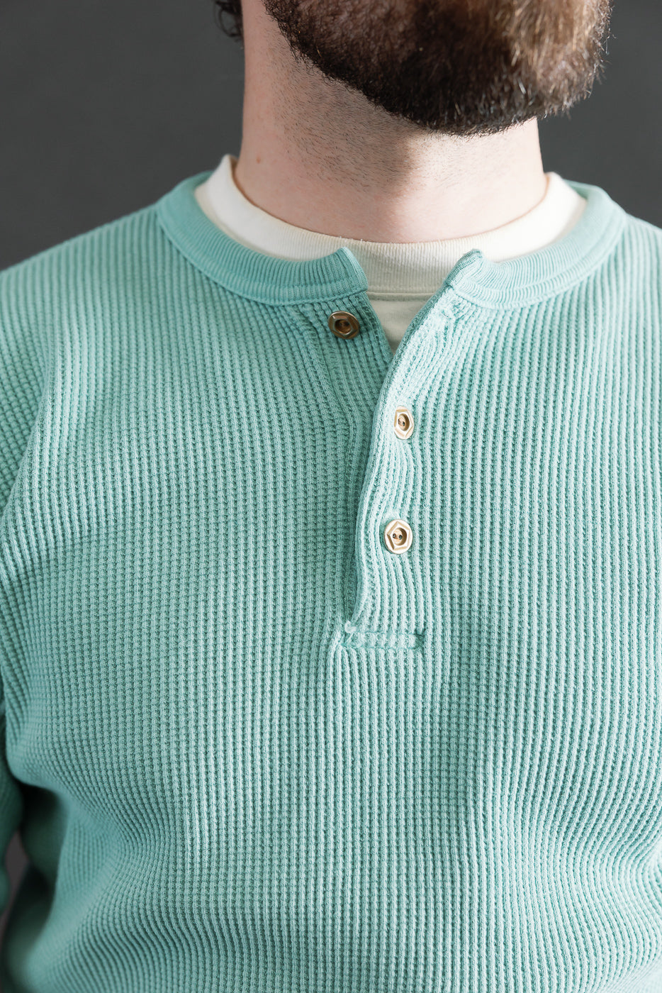 9937 - Heavy Thermal Long Sleeve Henley - Emerald | Dant