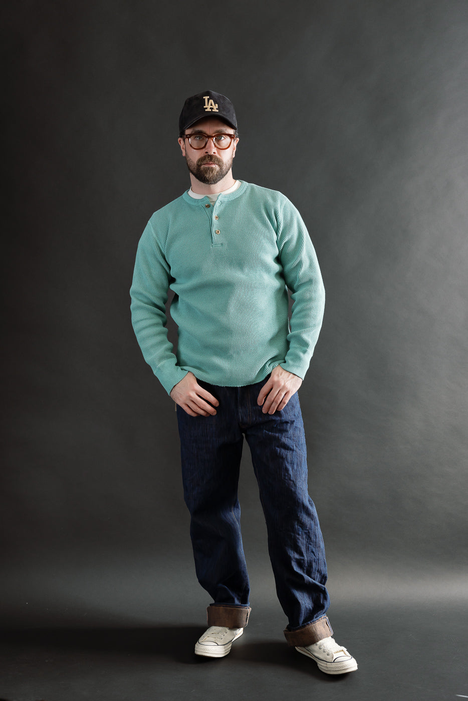 9937 - Heavy Thermal Long Sleeve Henley - Emerald | Dant