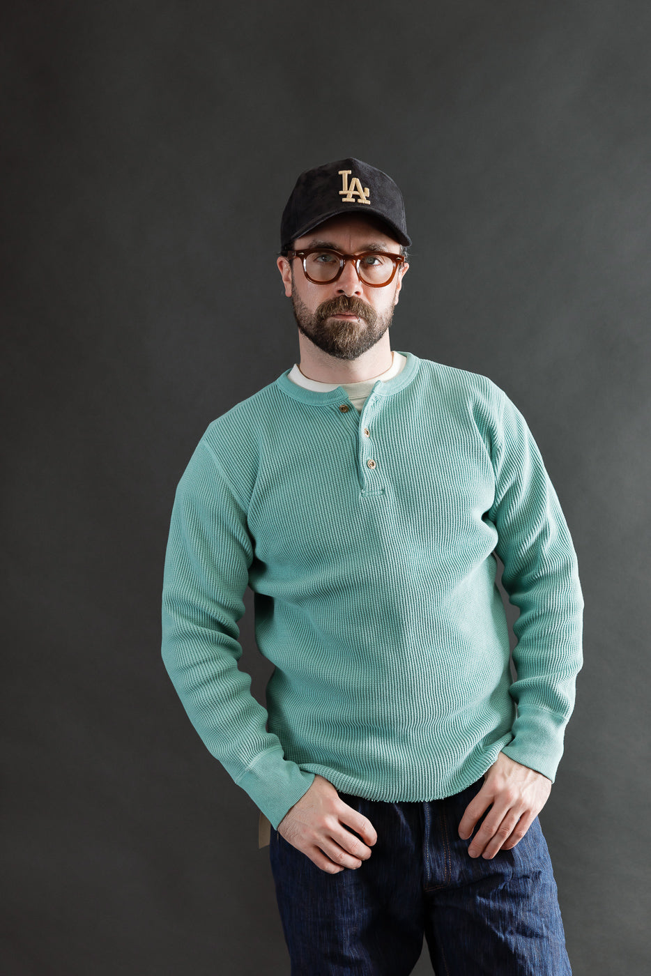 9937 - Heavy Thermal Long Sleeve Henley - Emerald | Dant