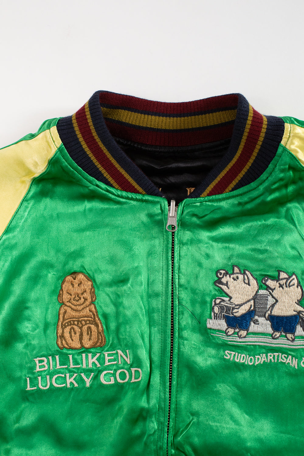 BILLI-002 - Billiken Collaboration Satin Sukajan Souvenir Jacket - Black x Green