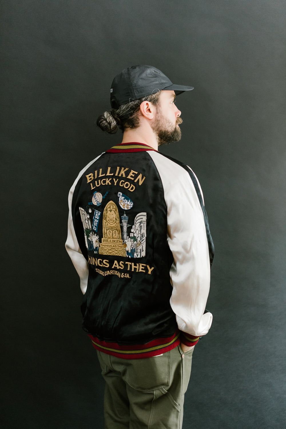BILLI-002 - Billiken Collaboration Satin Sukajan Souvenir Jacket - Black x Green