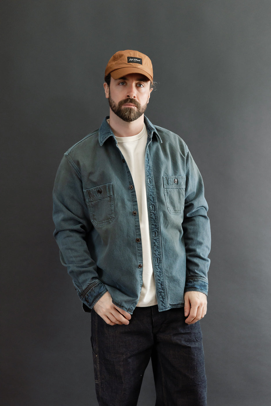 Full body front view of a male model, 5'9
