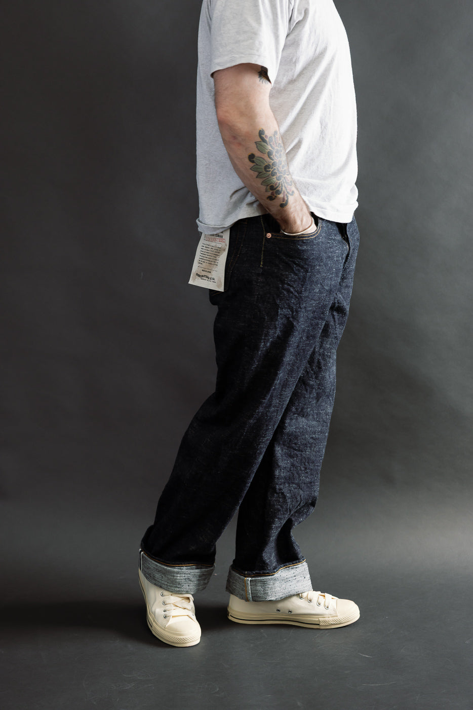 Side view full body of male model 5'9