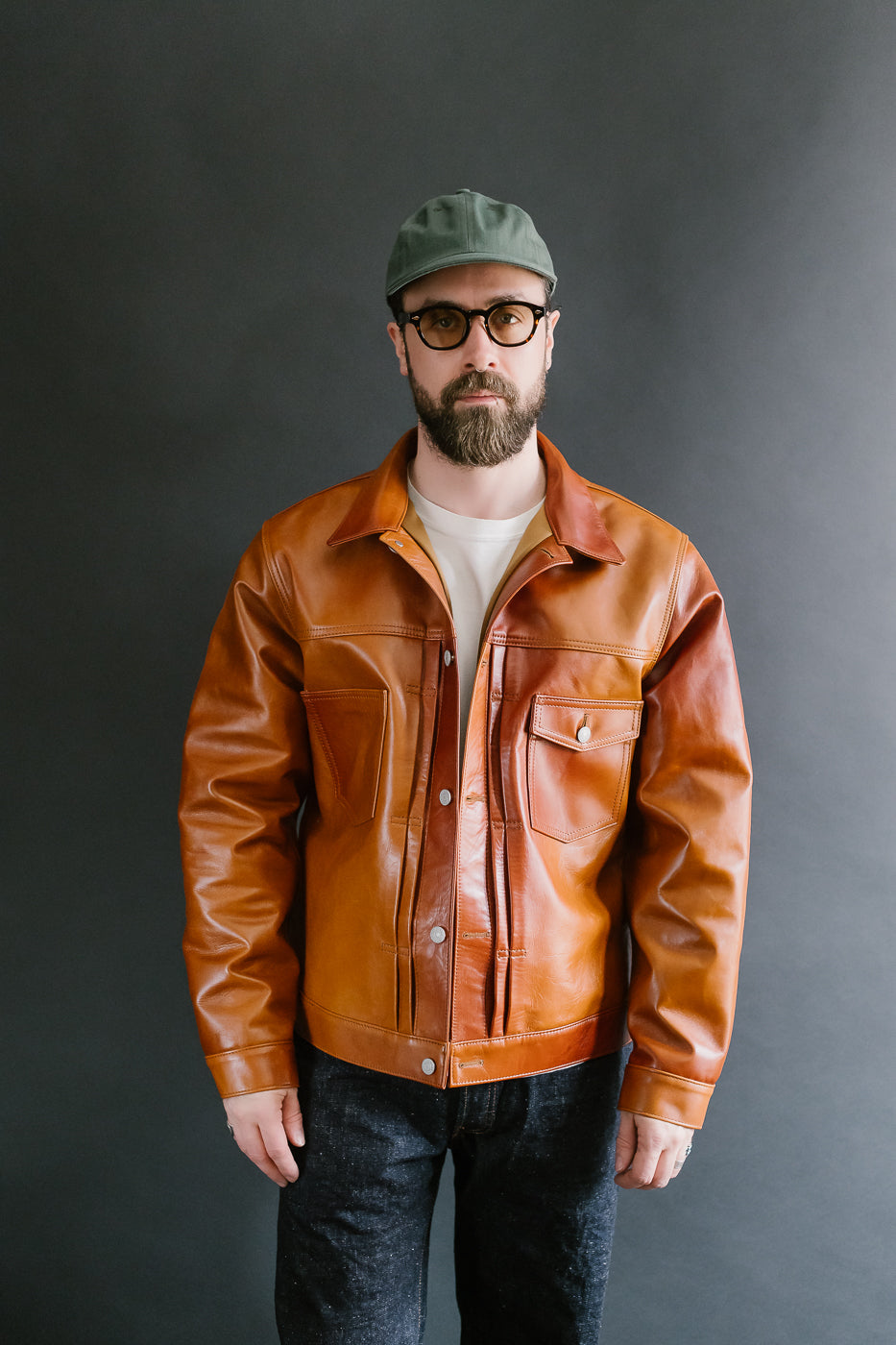 SP-123 - Hand-Dyed Horsehide Leather Type II Jacket - Brown