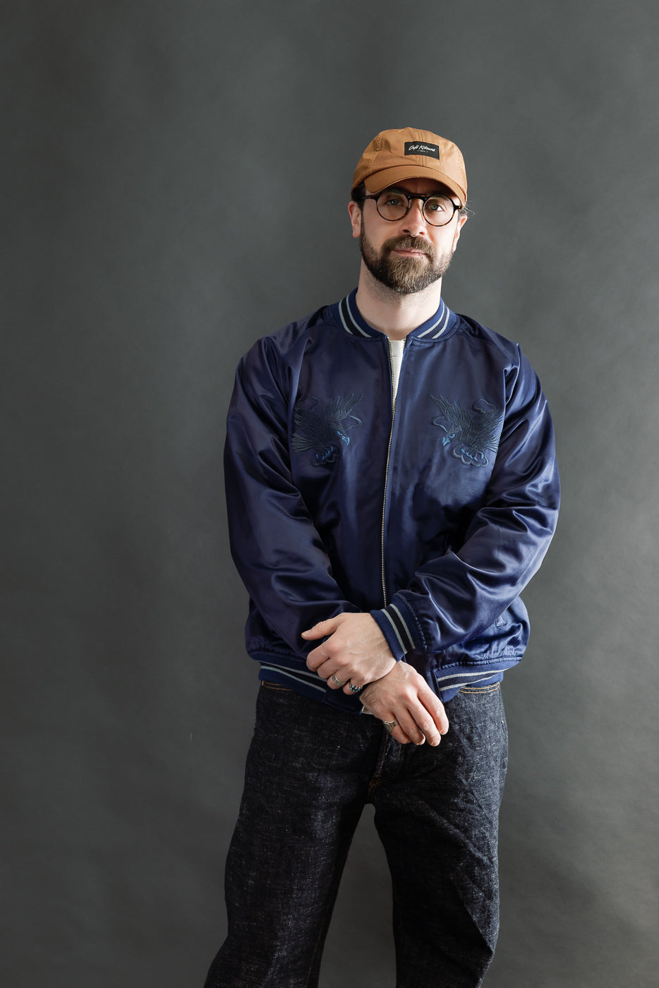 Full body front view of male model 5'9