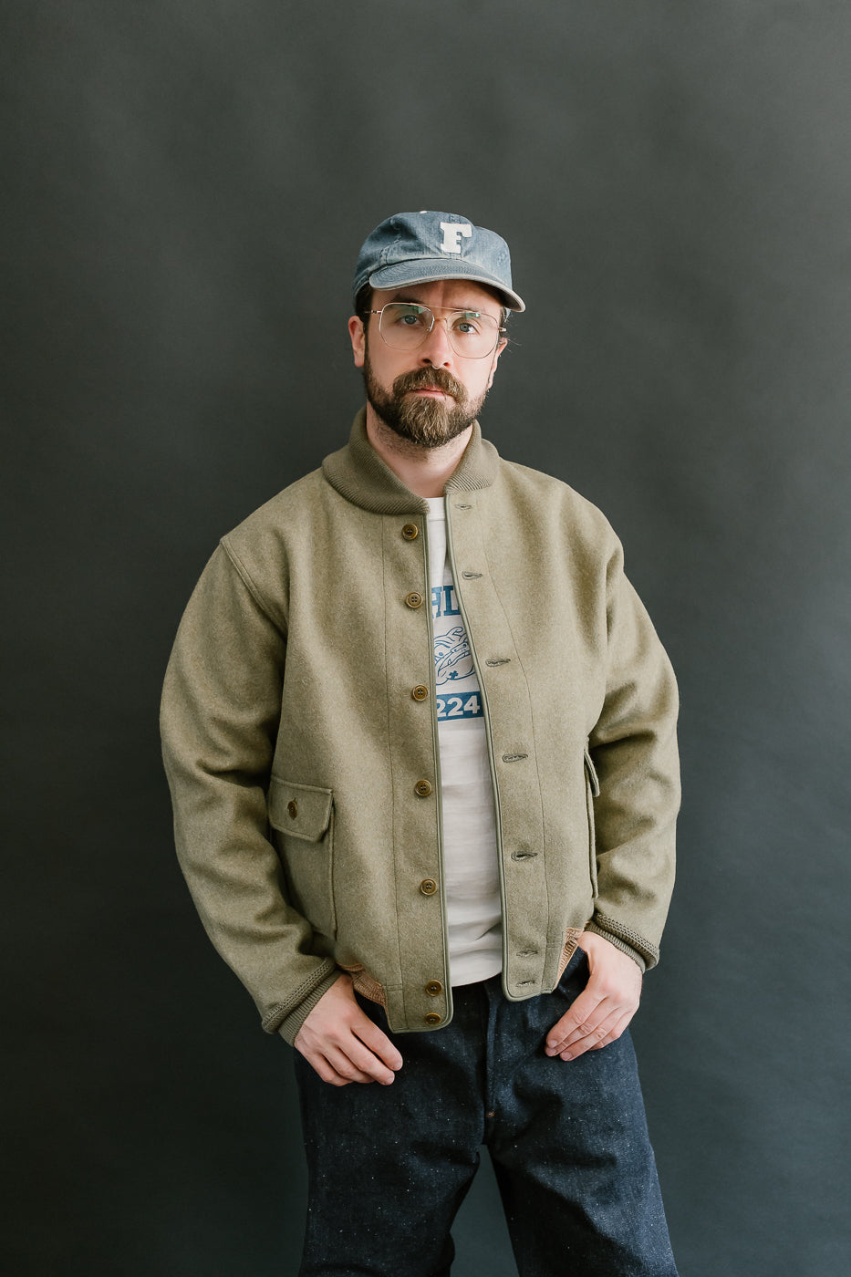 Lot 2233 - A-1 Style Melton Wool Jacket  - OD Green