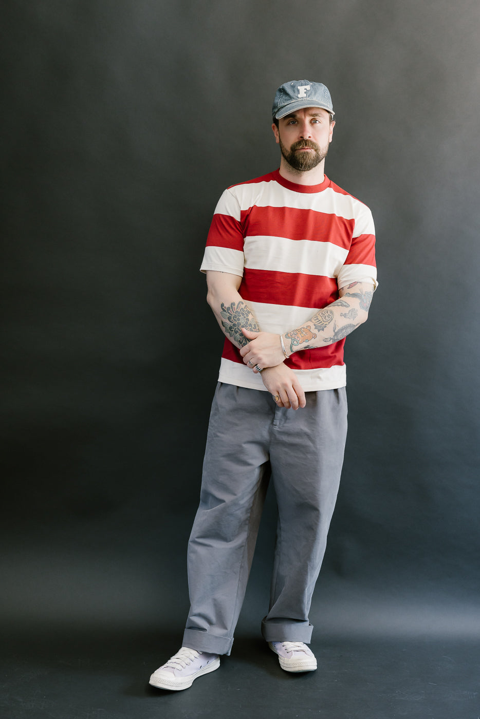 Lot 4108 - Border T-Shirt 4 Inch Stripe  - Bordeaux, Kinari