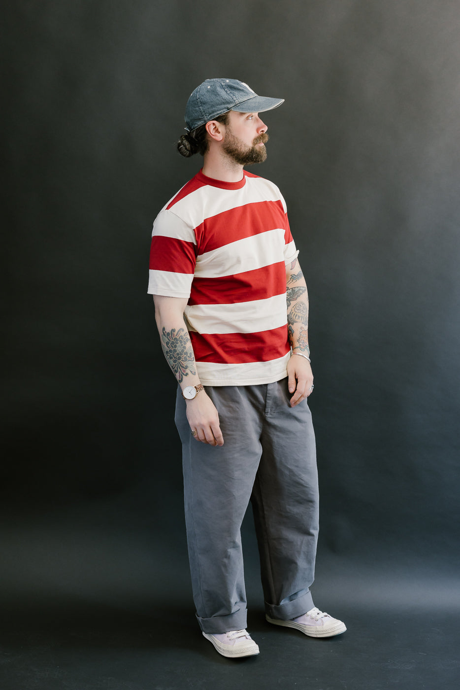 Lot 4108 - Border T-Shirt 4 Inch Stripe  - Bordeaux, Kinari