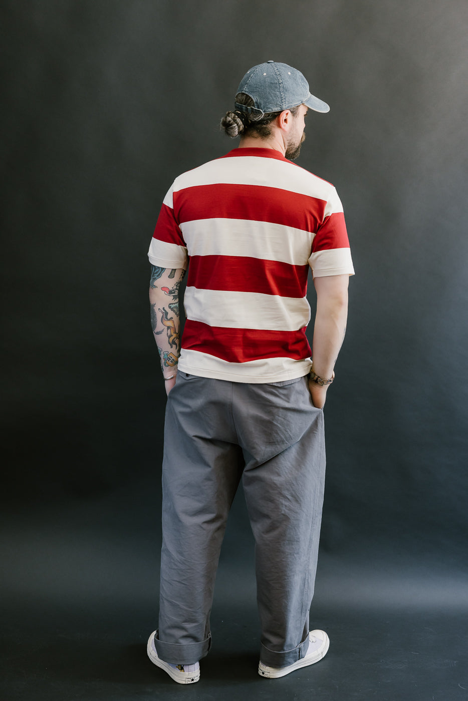 Lot 4108 - Border T-Shirt 4 Inch Stripe  - Bordeaux, Kinari
