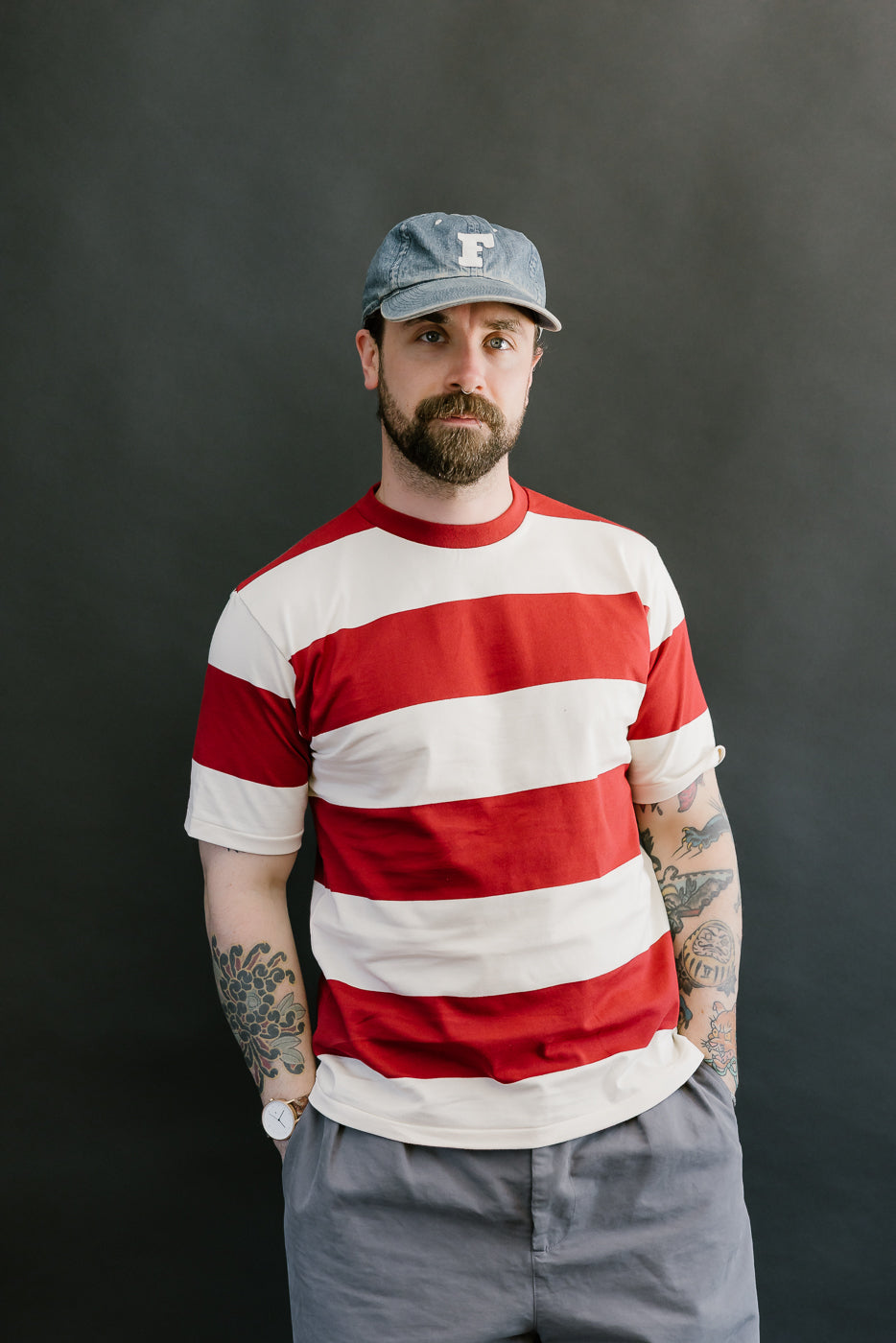 Lot 4108 - Border T-Shirt 4 Inch Stripe  - Bordeaux, Kinari