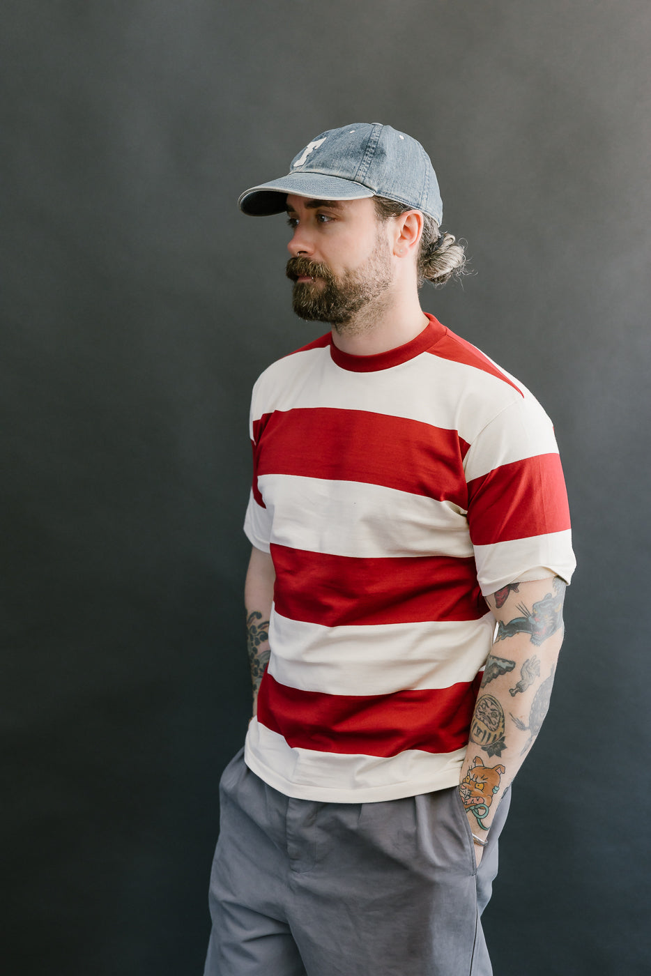 Lot 4108 - Border T-Shirt 4 Inch Stripe  - Bordeaux, Kinari