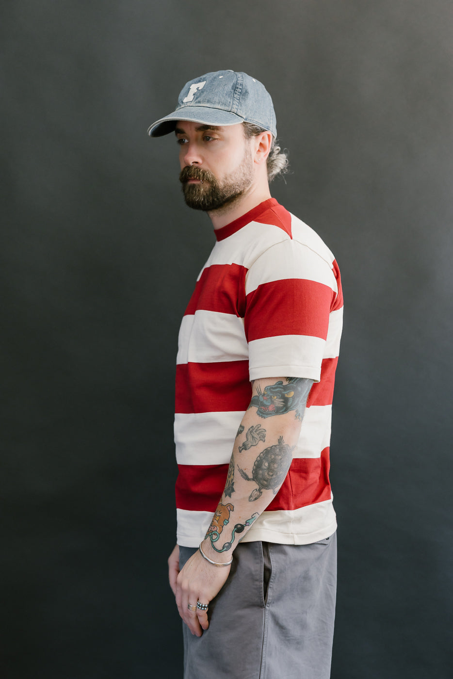 Lot 4108 - Border T-Shirt 4 Inch Stripe  - Bordeaux, Kinari