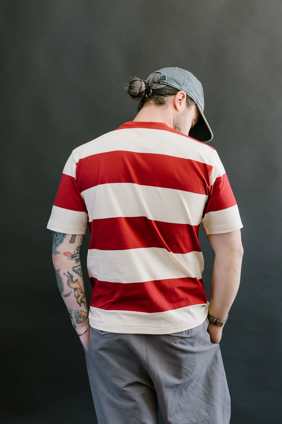 Lot 4108 - Border T-Shirt 4 Inch Stripe  - Bordeaux, Kinari