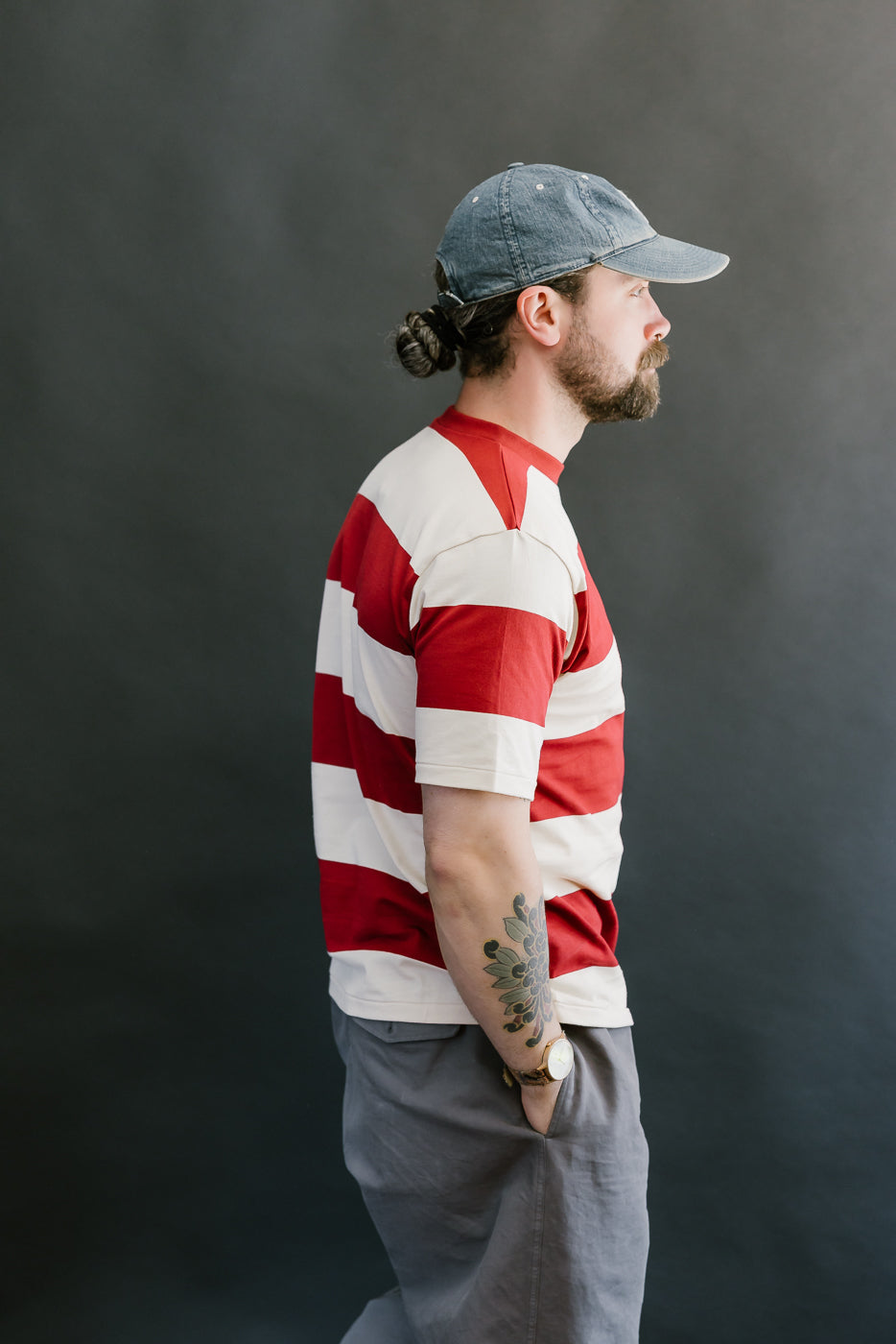 Lot 4108 - Border T-Shirt 4 Inch Stripe  - Bordeaux, Kinari