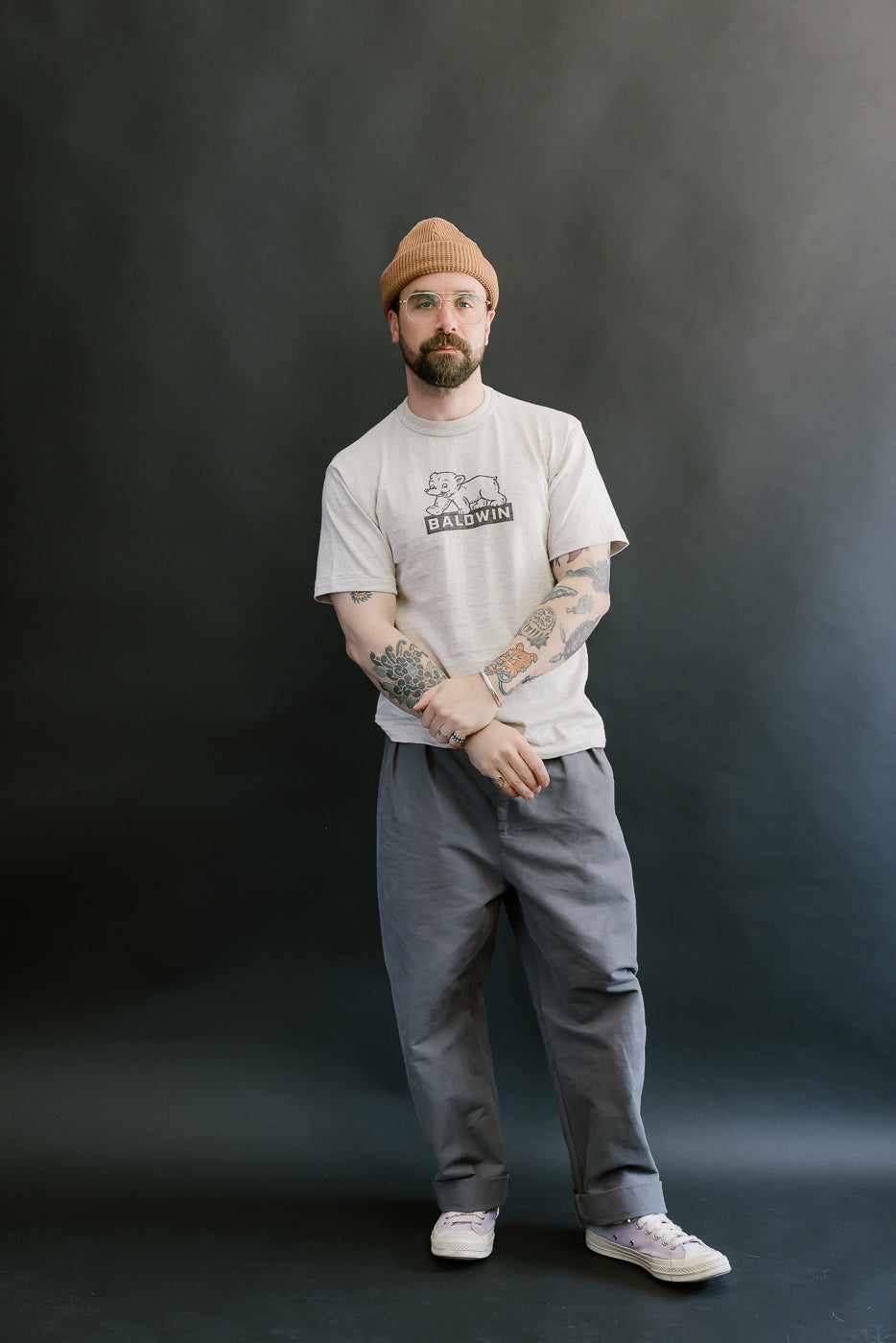 Lot 4601 - Baldwin Print T-Shirt - Oatmeal, Black