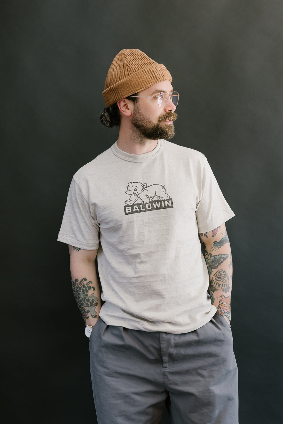Lot 4601 - Baldwin Print T-Shirt - Oatmeal, Black